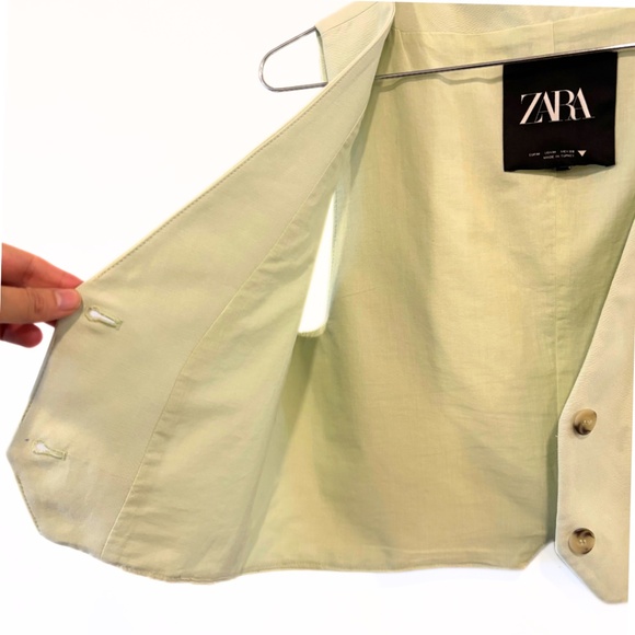 Zara Linen Blend Cropped Waistcoat Apple Green Size M - Picture 5 of 7